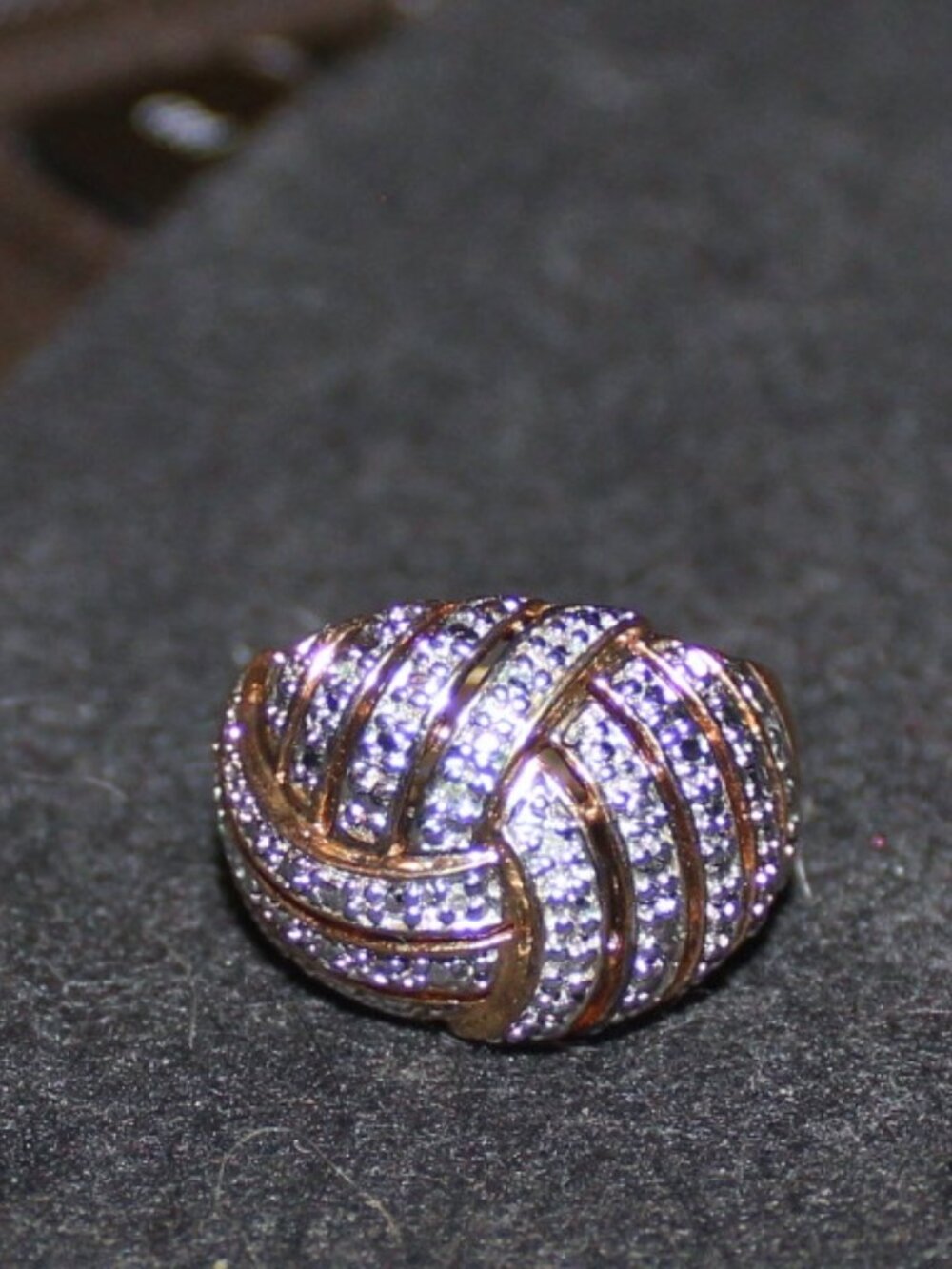 14 K Gold Over 925 Sterling Cocktail Statement Ring w GENUINE Diamonds